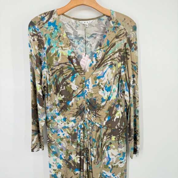 Cabi Long Sleeve V-Neck Dress Size Large  Jersey knit abstract pattern New - Picture 6 of 13